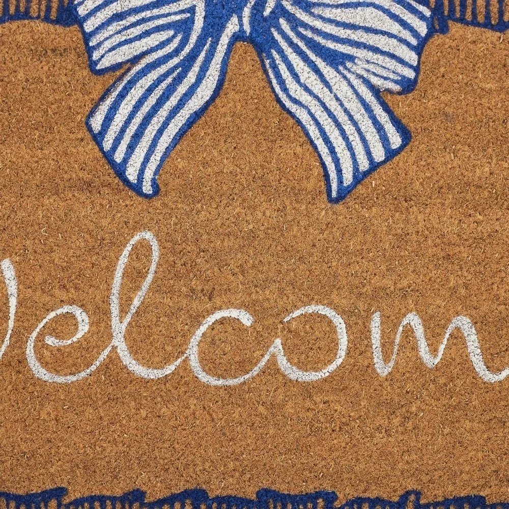 My Texas House Bow Bow Welcome Coir Outdoor‎ Doormat, Blue and White, 30x18